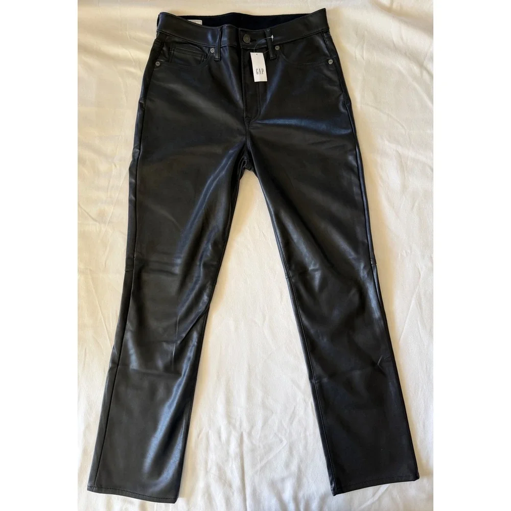 Gap Vintage Slim High Rise Faux Leather Pants Black Vegan 29/8R 406629-00-1 NEW - Picture 2 of 9